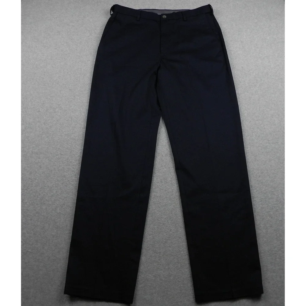 Haggar Khaki Pants Mens 34x34 Classic Fit Premium No Iron Navy Blue Trousers